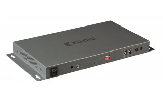 Matriz HDMI de 4 a 2 puertos con 4 entradas HDMI y 2 salidas HDMI en color gris oscuro