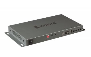 Matriz HDMI de 4 a 4 puertos con 4 entradas HDMI y 4 salidas HDMI en color gris oscuro