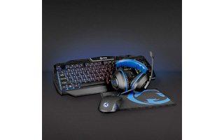 Kit Gaming Combo - 4-en-1 - Teclado, Headset, ratón y alfombrilla de ratón - Azul / Negro - QWER