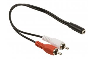 Cable adaptador de audio jack estéreo 2 RCA macho - 3.5 mm hembra de 0.20 m en color negro