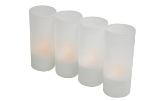 4 velitas con LEDs recargables y vaso de plástico