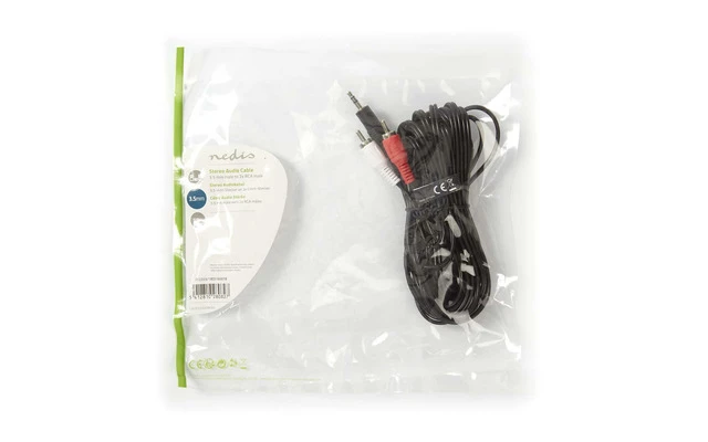 Cable de Audio Estéreo - Macho de 3,5 mm - 2x RCA Macho - 5,0 m - Negro - Nedis CAGP22200BK50