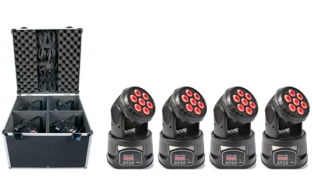Cabezas Móvil SET DJ - 4 x Mini Wash 7 x 10W + FlightCase