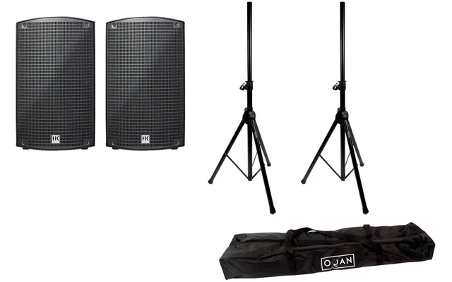 2x HK Audio Sonar 110 Xi con soportes de altavoz con funda