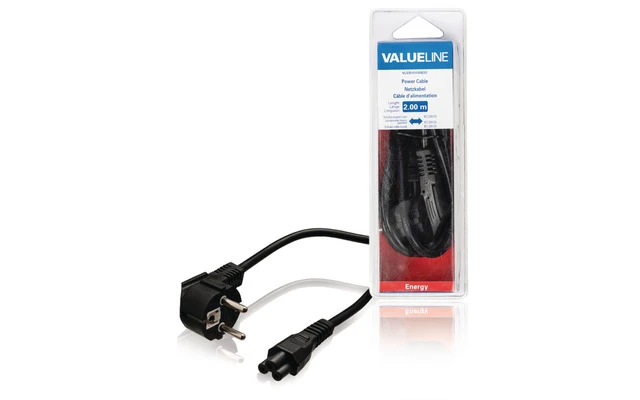 Cable de alimentación Schuko macho en ángulo - IEC-320-C5 de 2.00 m en color negro