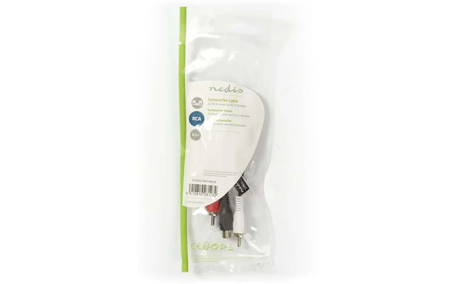 Cable para subwoofer - 2x RCA Macho - RCA Hembra - 0,2 m - Negro