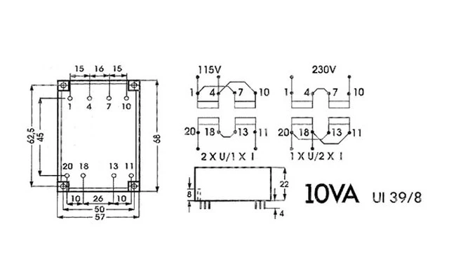 TRANSFORMADOR EXTRAPLANO 10VA 2 x 24V / 2 x 0.208A