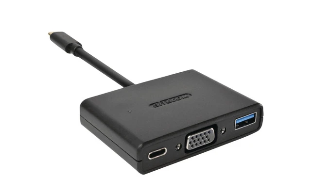Adaptador USB-C Macho - USB A Hembra / USB-C Hembra / VGA Hembra Negro - Sitecom CN-364