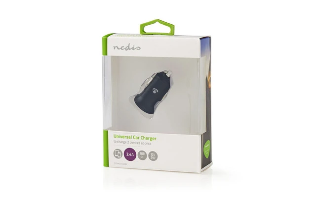 Cargador para Coche - 2,4 A - 2 salidas - USB-A - Negro - Nedis CCHAU240ABK