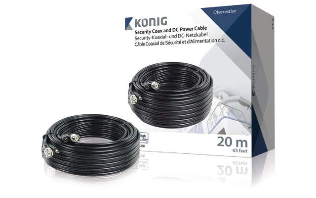 Cable coaxial de seguridad RG59 y cable de alimentación de CC de 20,0 m - König SAS-CABLE1020B