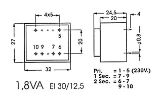 TRANSFORMADOR ENCAPSULADO 1.8VA 1 x 24V / 1 x 0.075A