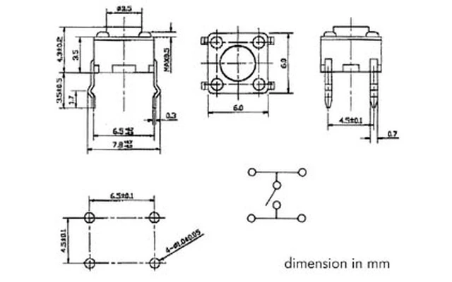 Pulsador de contacto 6 x 6mm , altura : 4.3mm