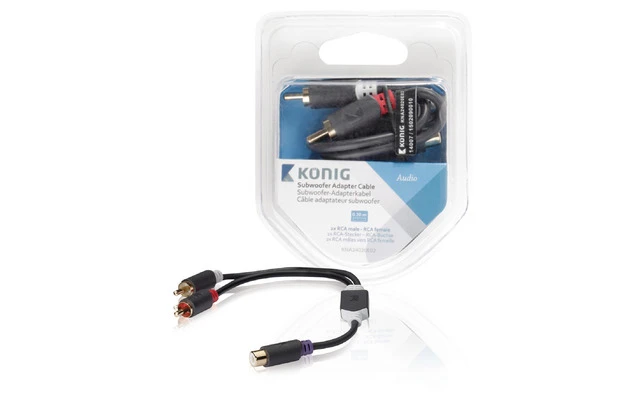 Imagenes de Cable adaptador para subwoofer de 2x RCA macho a RCA hembra, 0,20 m en gris - König KNA24020E02