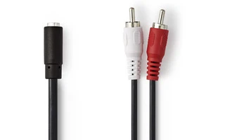 Cable de Audio Estéreo - 2x RCA Macho - Hembra de 3,5 mm - 0,2 m - Negro - Nedis CAGP22255BK02