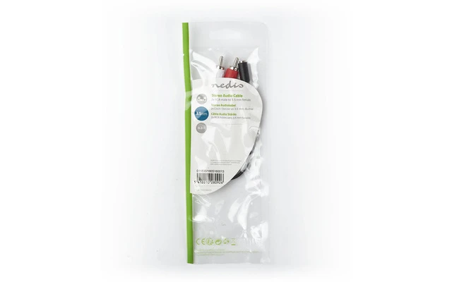 Cable de Audio Estéreo - 2x RCA Macho - Hembra de 3,5 mm - 0,2 m - Negro - Nedis CAGP22255BK02
