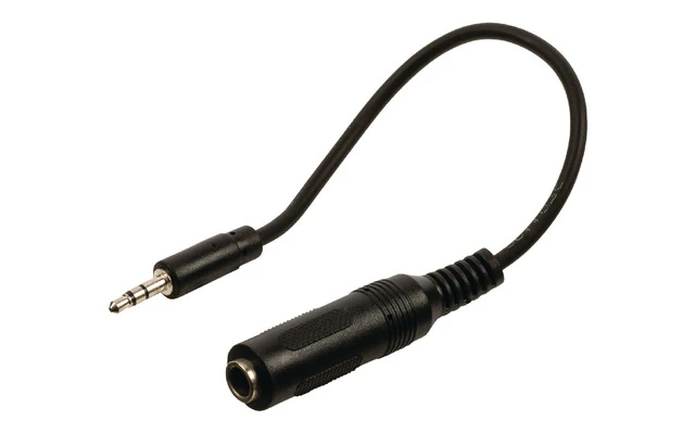 Cable adaptador de audio jack estéreo de 3.5 mm macho - 6.35 mm hembra de 0.20 m en color negro