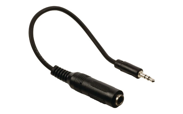 Cable adaptador de audio jack estéreo de 3.5 mm macho - 6.35 mm hembra de 0.20 m en color negro