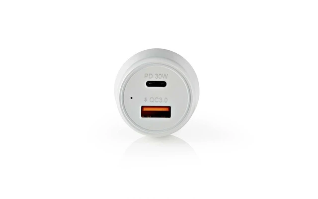 Cargador para Coche - 3,0 A - USB (QC 3.0)/USB-C - Power Delivery 30 W - Blanco - Nedis CCPD30W1