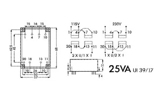 TRANSFORMADOR EXTRAPLANO 25VA 2 x 6V / 2 x 2.083A