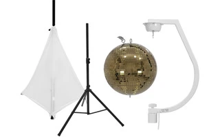 EUROLITE Set Bola de espejos 30cm dorada con soporte y funda trípode blanco