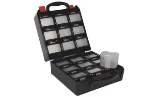 Caja de herramientas de plástico con 18 cajones extraíbles con fijación al cinturón