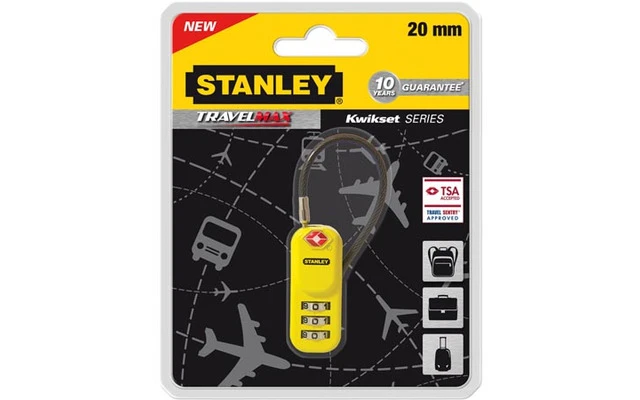 STANLEY - CANDADO DE EQUIPAJE - ZINC - 20 mm - 3 DÍGITOS - CON CABLE - AMARILLO