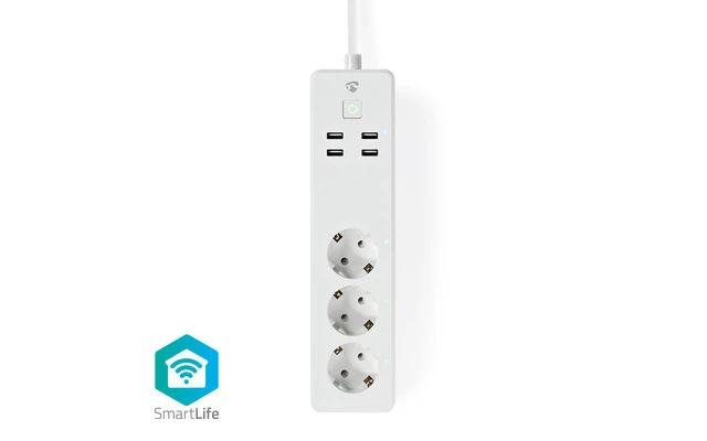 Regleta Wi-Fi Inteligente - 3x Schuko Tipo F - 4x USB - 16 A - Nedis WIFIP310FWT