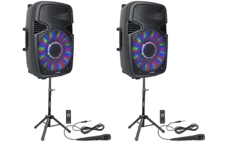 Party Light & Sound 2x15" SET pareja de altavoces con soportes y micrófonos