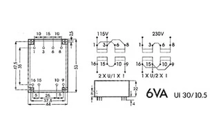 TRANSFORMADOR EXTRAPLANO 6VA 2 x 9V / 2 x 0.333A