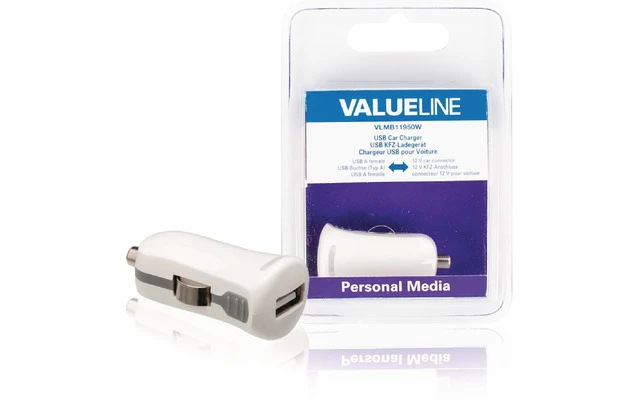 Cargador de automóvil USB, USB A hembra – conector de automóvil de 12V, de color blanco 2.1A