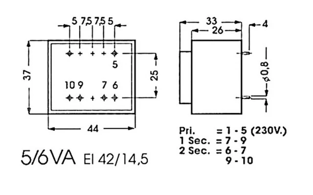 TRANSFORMADOR ENCAPSULADO 5VA 2 x 18V / 2 x 0.139A