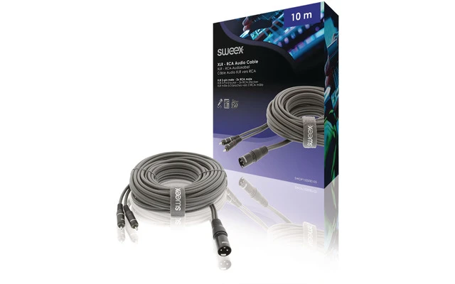 Cable XLR Estéreo de Macho de 3 Pines - 2x RCA Macho de 10,0 m Gris Oscuro - Sweex SWOP15200E100