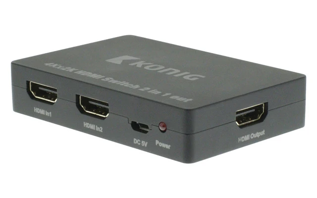Conmutador manual HDMI de 2 puertos con 2 entradas HDMI y salida HDMI en color gris oscuro