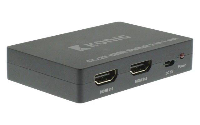 Conmutador manual HDMI de 2 puertos con 2 entradas HDMI y salida HDMI en color gris oscuro