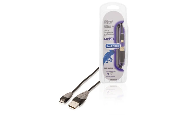 Cable adaptador USB 2.0 A macho - micro B macho de 2,00 m en color negro - Bandridge BBM60410B20