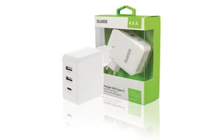 Cargador de Pared con 3 Salidas 2x USB/USB-C de 4,8 A en Color Blanco - Sweex CH-016WH
