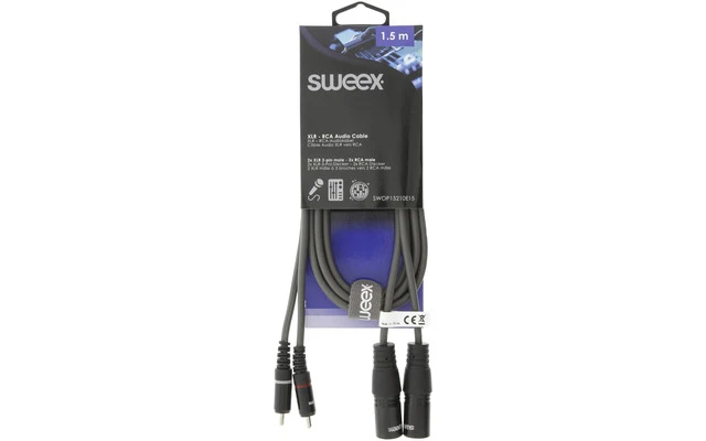 2x Cable XLR Estéreo Macho de 3 Pines - 2x RCA Macho de 1,5 m Gris Oscuro - Sweex SWOP15210E15