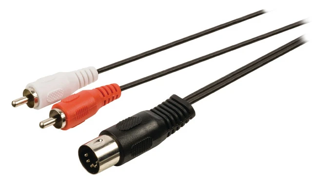 Cable adaptador de audio DIN macho de 5 pines - 2 RCA macho de 1.00 m en color negro