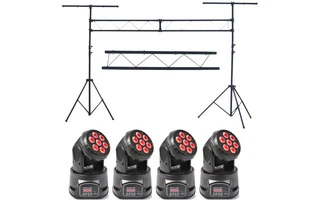 Puente de luces + 4x Cabezas Moviles Wash 7 x 10W LED RGBW
