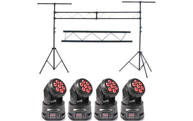 Puente de luces + 4x Cabezas Moviles Wash 7 x 10W LED RGBW