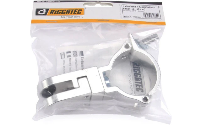 RIGGATEC 400201306 Semiabrazadera (48-51 mm) con soporte para vidrio (10-16mm) hasta 20 kg