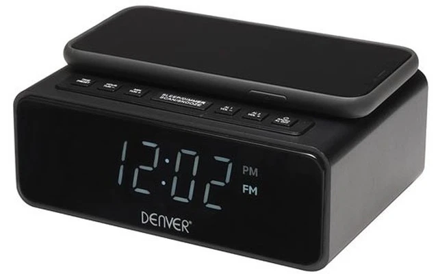 Denver CRQ-110 - Despertador Radio FM con cargador inalambrico QI