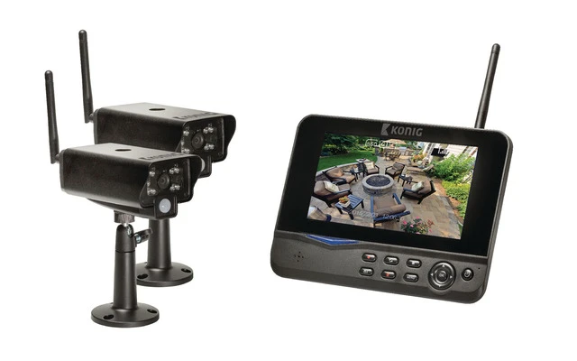 Set de vigilancia inalámbrico digital de 2,4 GHz que incluye 2 cámaras, 1 grabador con monitor L