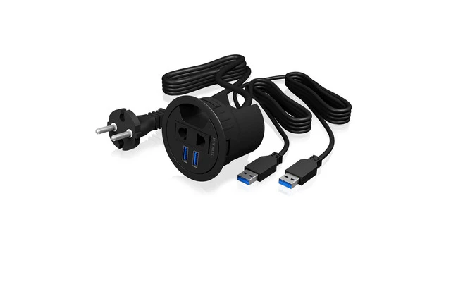 Hub 2-Port 1x 230 V (EU/US) En el escritorio Negro - ICY BOX 60365