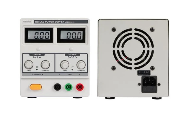 FUENTE DE ALIMENTACIÓN DC PARA LABORATORIO 0-30 VDC / 0-3 A MÁX. CON 2 PANTALLAS LCD