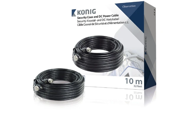Cable coaxial de seguridad RG59 y cable de alimentación de CC de 10,0 m - König SAS-CABLE1010B