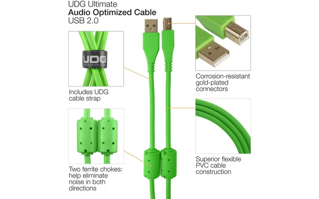 UDG Ultimate Cable USB 2.0 A-B - Verde - Acodado 1 metro