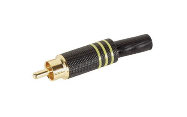 Conector RCA Macho - Punta dorada - Caja metálica Negra - Aros