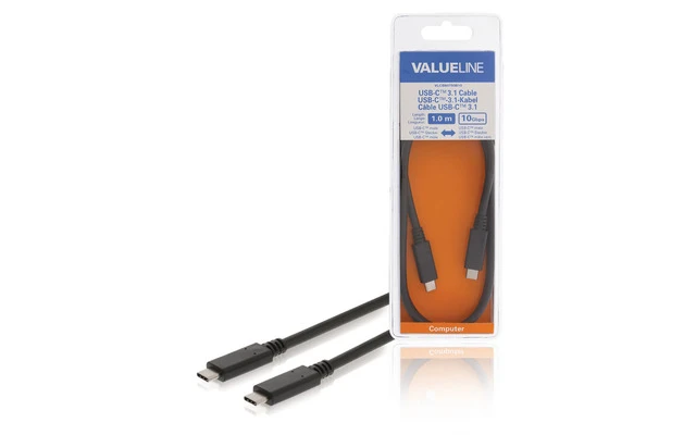 Cable USB 3.1 USB-C Macho - USB-C Macho 1.00 m Negro GEN 2 (10 Gbps) - Valueline VLCB64750B10