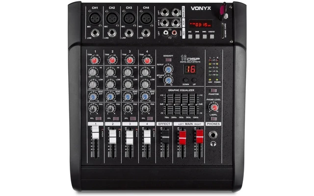 Vonyx AM5A Mezclador de 5 canales con amplificador DSP/BT/SD/USB/MP3